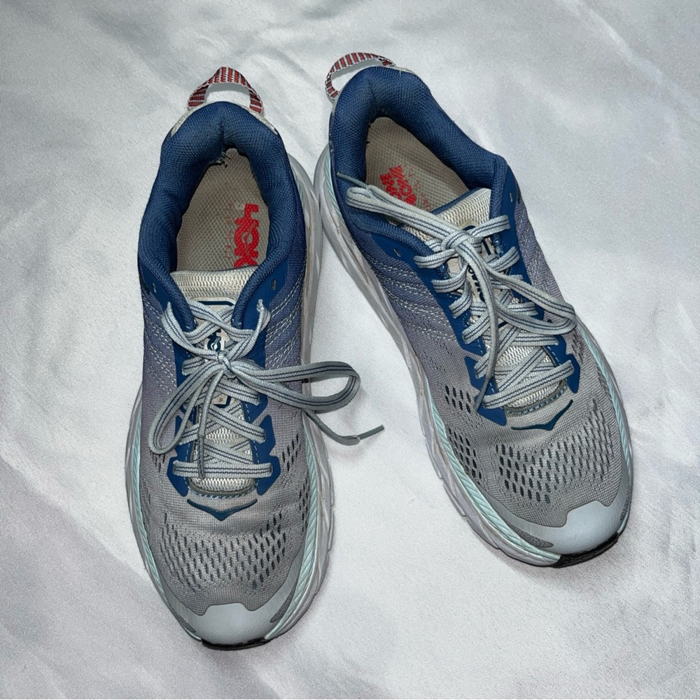Hoka Gray and Blue Athletic Shoes